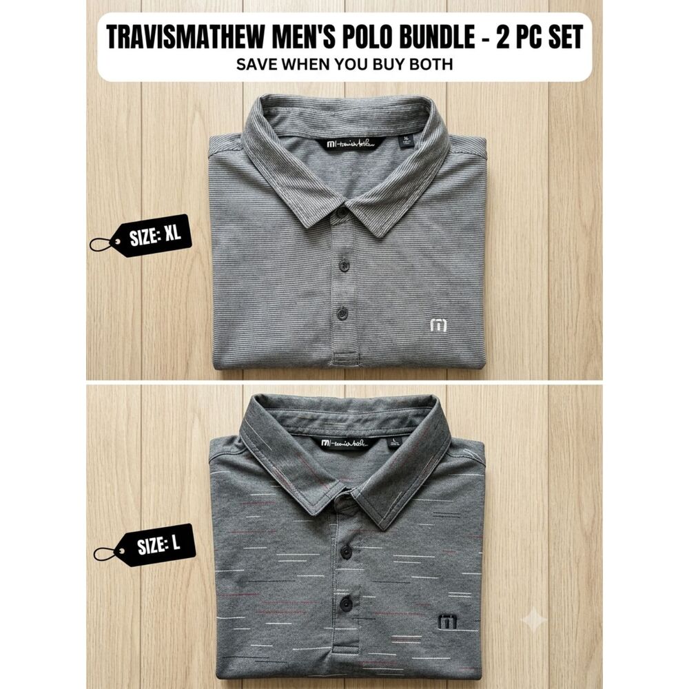Bundle TravisMathew Mens Golf Polo Shirt - 2 Pieces Lot (Sizes L & XL)